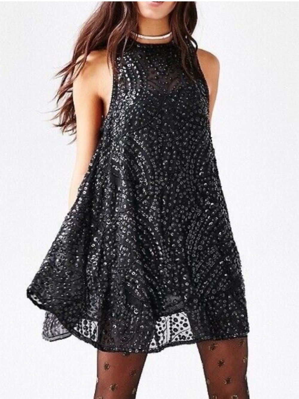 Free People Raga black beaded sequins mini dress